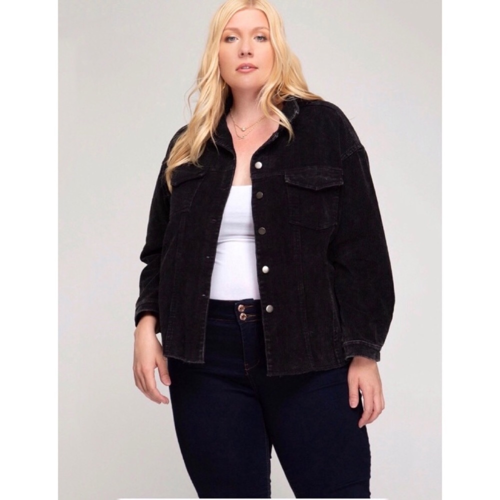 She &‎ Sky | Plus Size Corduroy Jacket - Mineral Wash Black $69